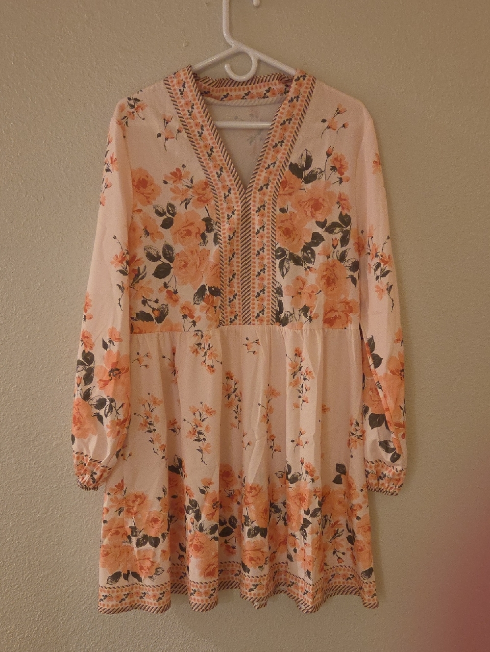 Peach Floral V-Neck Boho Dress